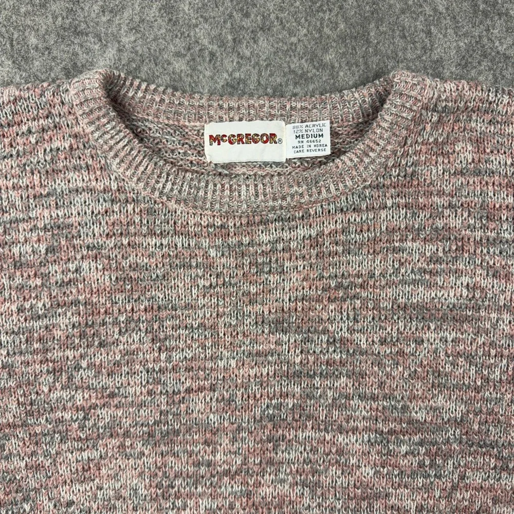 VTG McGregor Sweater Men Medium Pink Gray Marled Knit Fuzzy Soft Crewneck 80s
